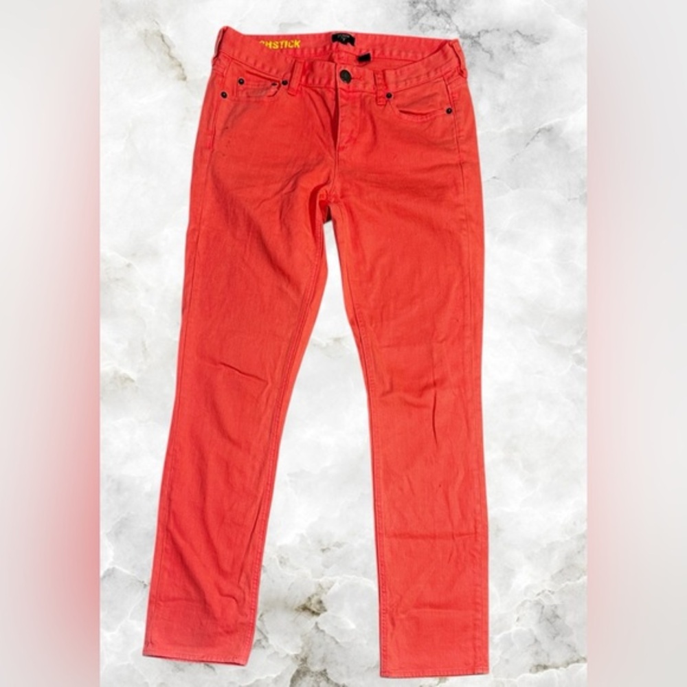 Coral Pink Cropped Skinny Jeans Stretch Ankle Pants Women’s Size 28